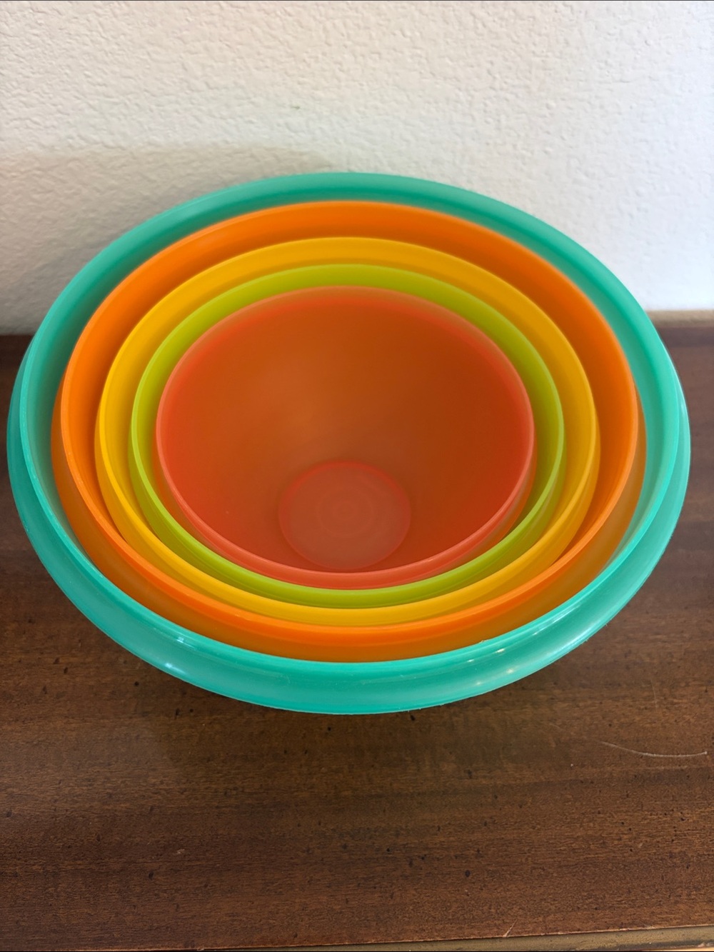 Tupperware Mixed Colorful Nested Mixing Bowls - Teal, Orange, Yellow with Lids